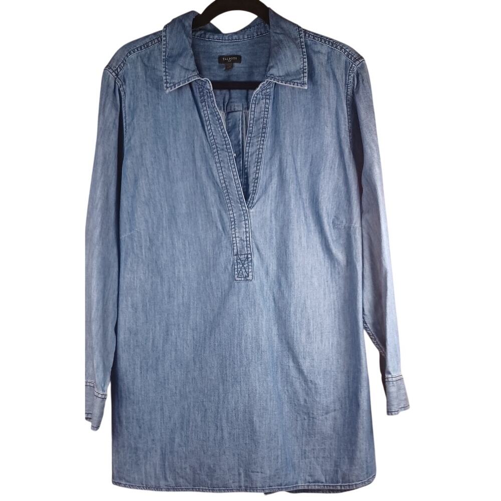 Talbots Plus XL Chambray Denim Tunic Top Women’s Cowgirl Western Button Back Top